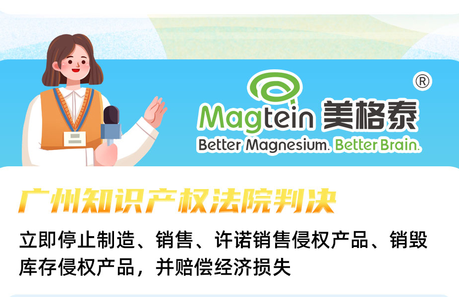 Magtein专利镁—L-苏糖酸镁保健食品专利侵权案件，双案告捷